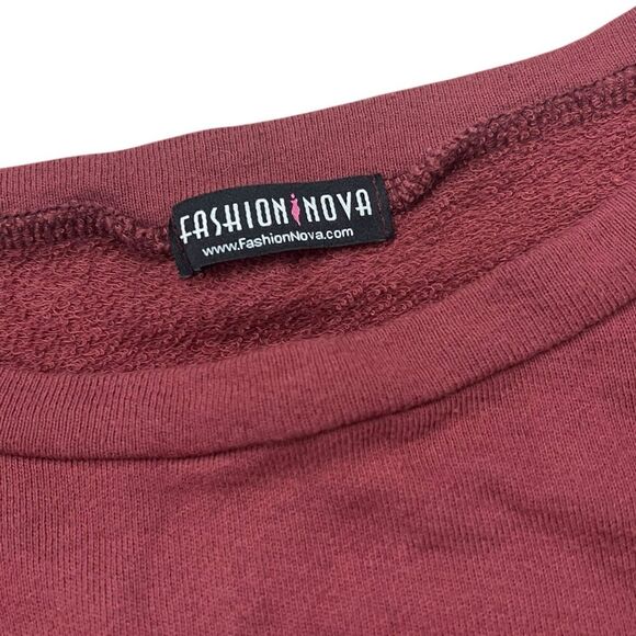 Fashion Nova Burgundy Vibes Cropped Sweatshirt XS - Picture 3 of 4